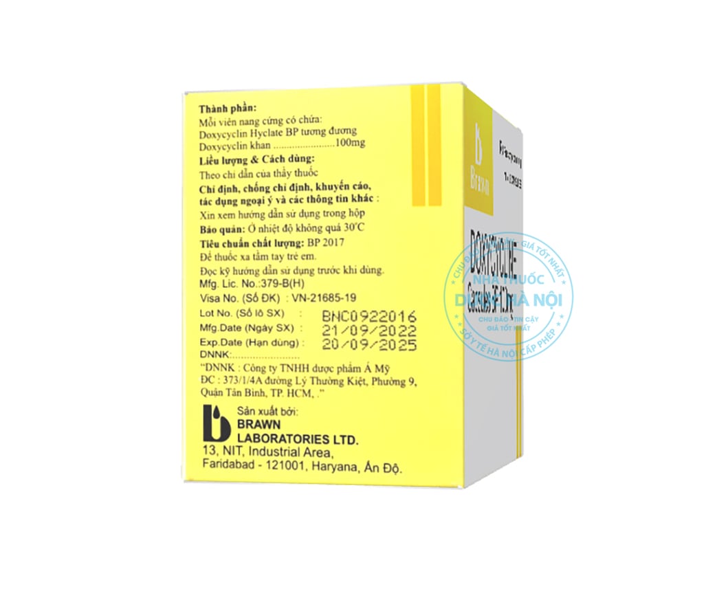 Doxycycline 100mg (1 Hộp x 10 vỉ)