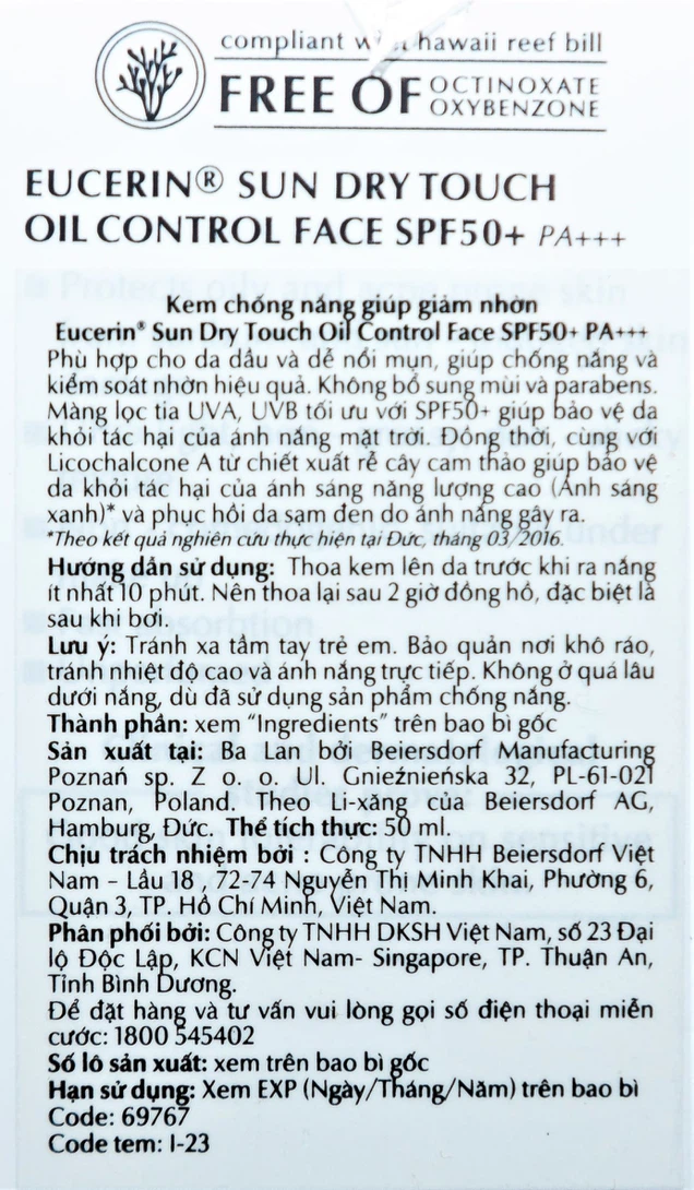 Kem chống nắng Eucerin 50+ Oil Control 50ml