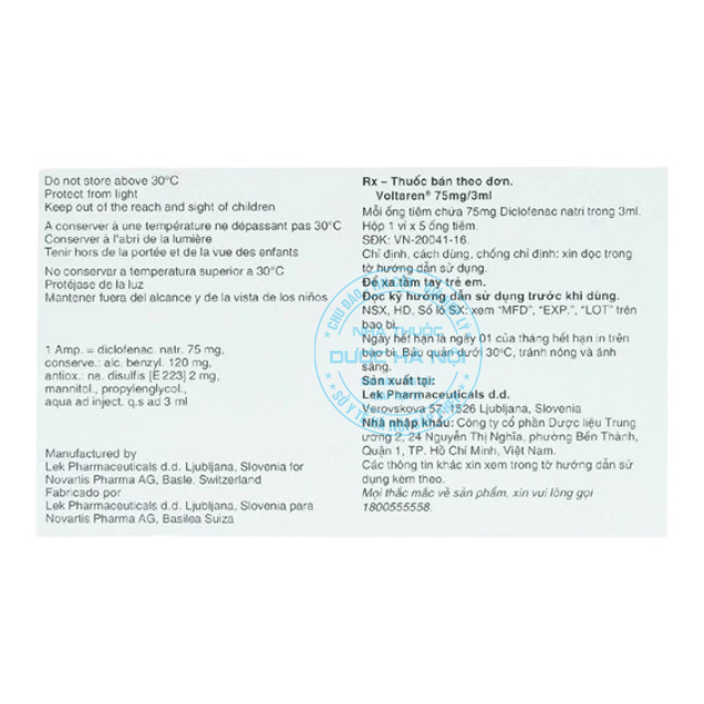 Thuốc tiêm Voltaren 75mg/3ml